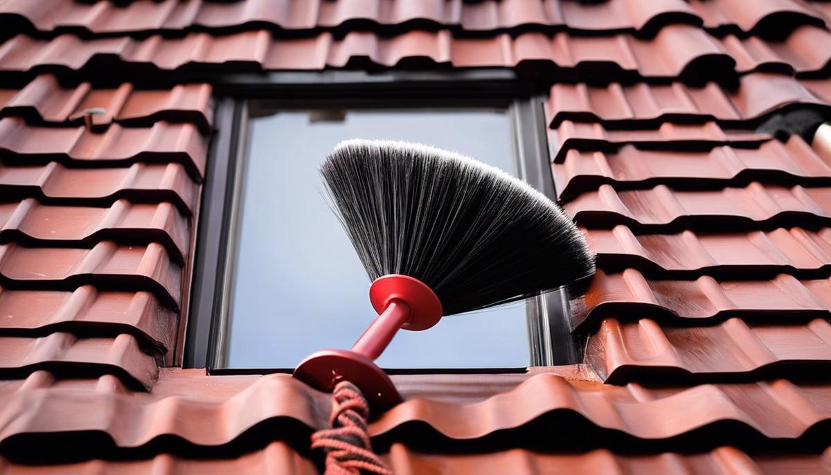 A person using a chimney brush to clean a chimney.
